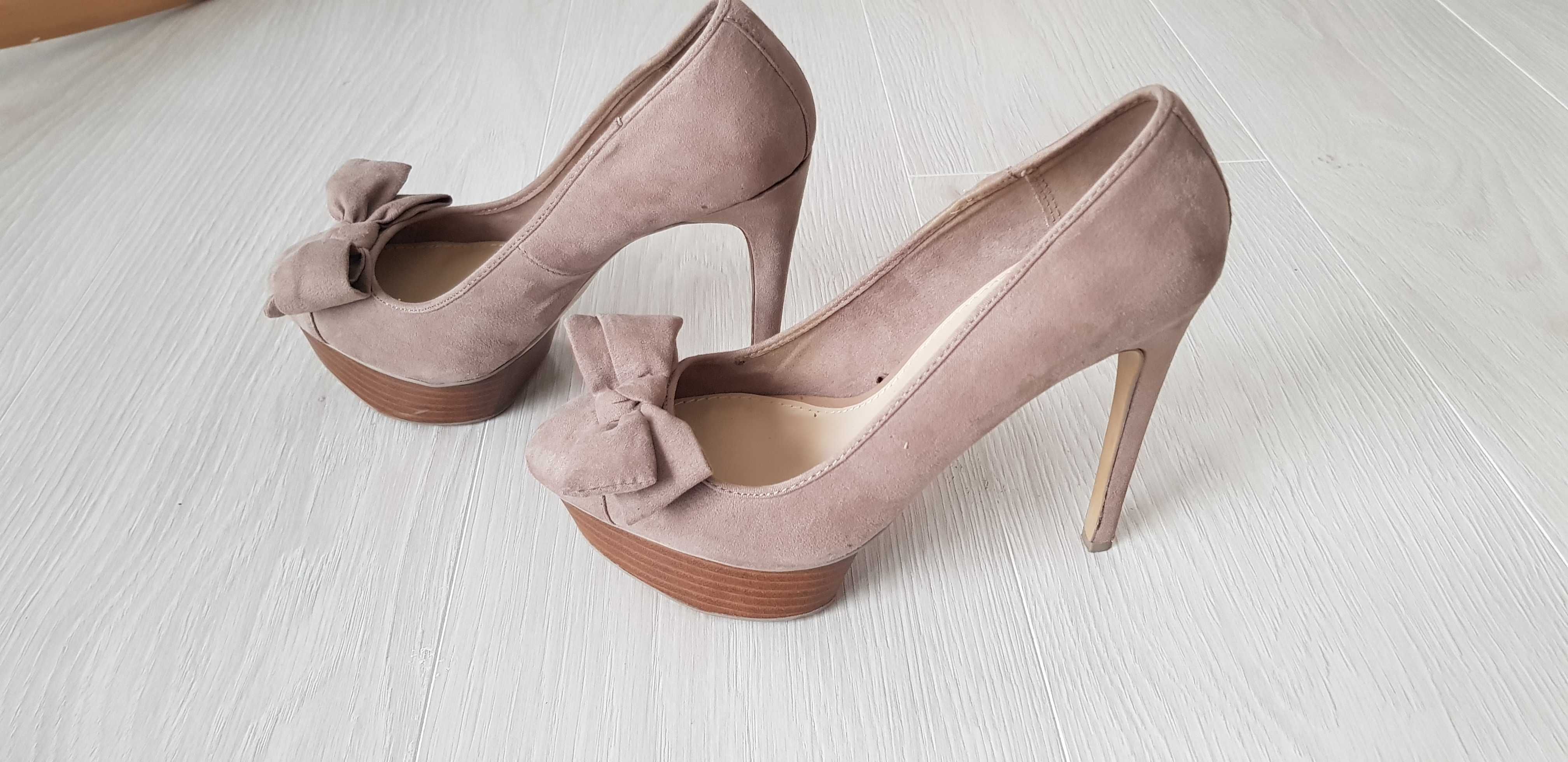 Pantofi cu toc, imitatie piele intoarsa, 37