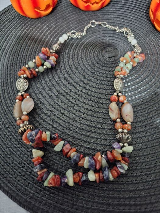 Colier India reglabil cu ametist jad carneol agate alpaca