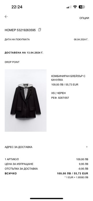 Черно Сако Zara.