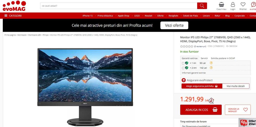 Monitor Gaming IPS LED Philips 27" 276B9