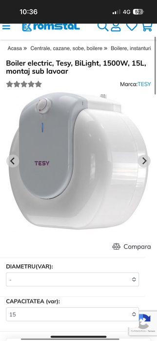 Boiler eletric tesy 15L