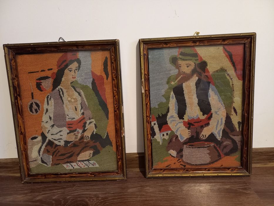 Doua tablouri tesatura goblen "Tiganii" anii 70 stare perfecta