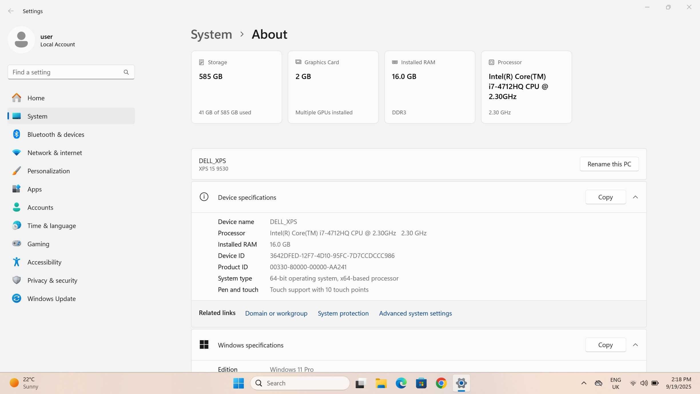 Продавам Dell XPS 15 9530 – i7, 4K Touch, 16GB RAM, нова батерия