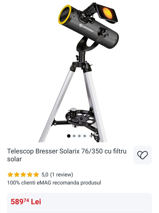 PRET FIX NOU Bresser Solarix telescop 76/350 marire 175x