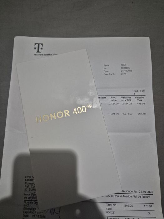 Honor 400 512gb - Sigilat - DualSim - Black - Factura