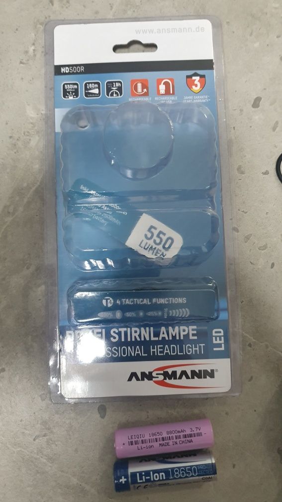 Lanterna frontala Ansmann HD500R 550Lumeni  + baterie de rezerva