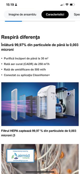 Purificator si Umidificator de aer Philips 2 in 1 HEPA ca nou