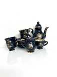 Set porțelan vintage din 12 piese – bleumarin cu detalii aurii
