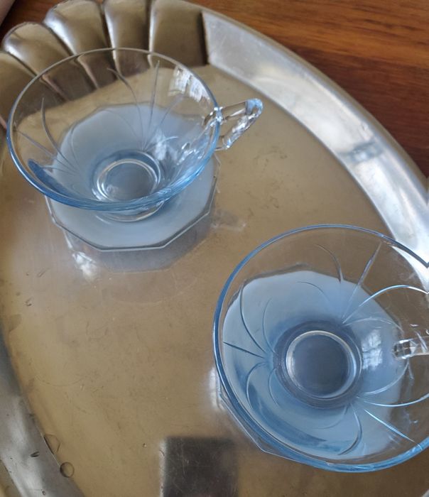 Set 2 ceșcuțe din sticlă bleu pentru cafea