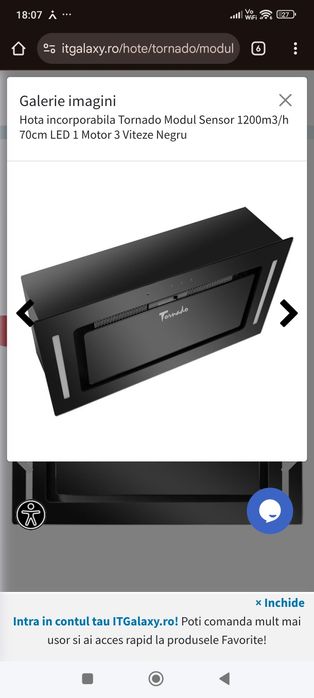 Hota incorporabila Tornado Modul Sensor 1200m3/h 70cm LED 1 Motor 3 Vi