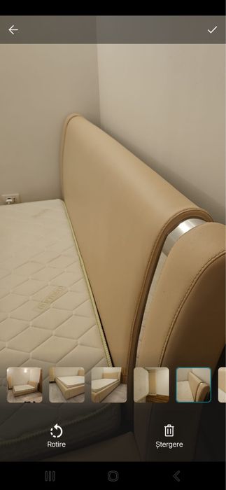 Pat tapitat crem 160x200 cu saltea