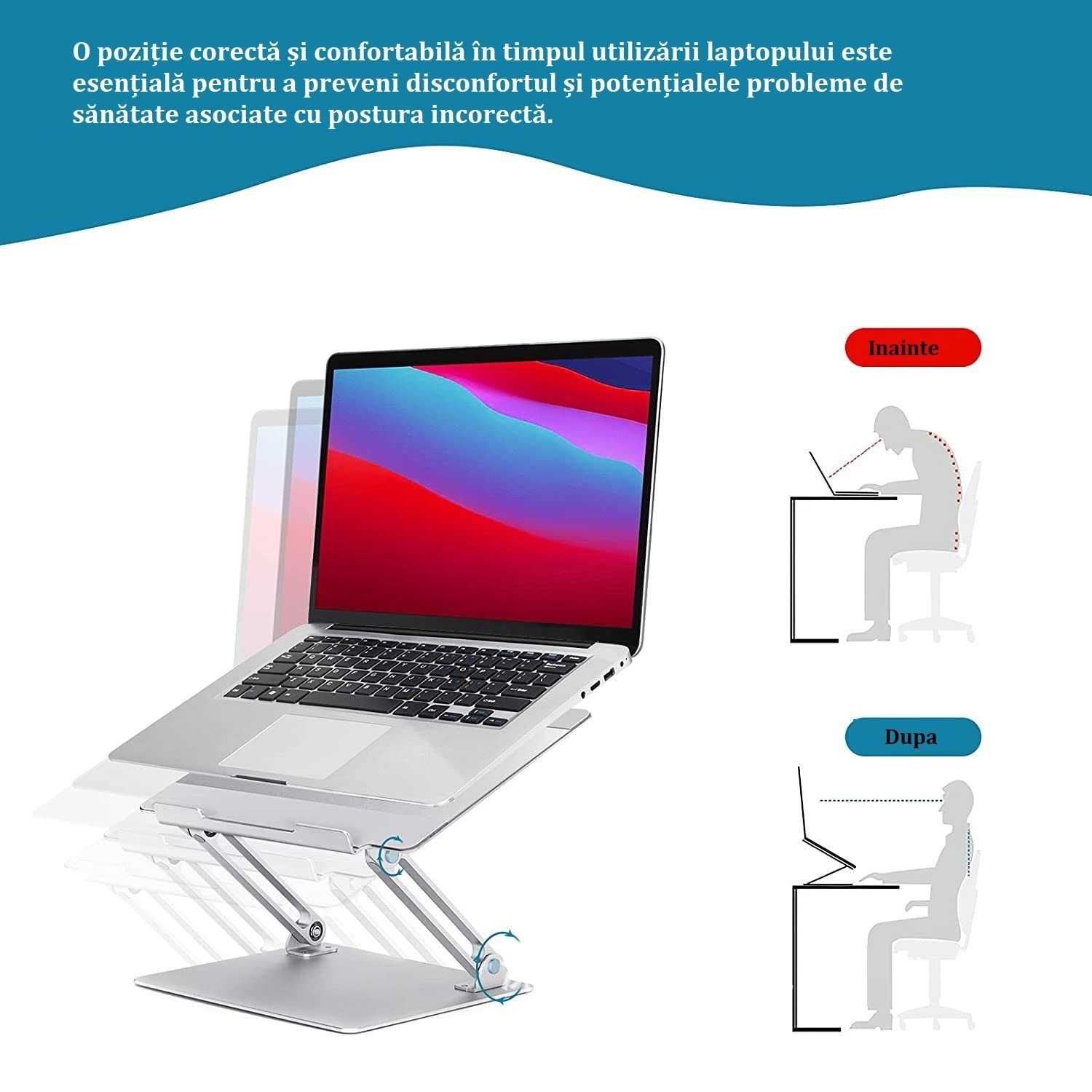 Suport ergonomic universal pentru laptop, reglabil/pliabil,Aluminiu***