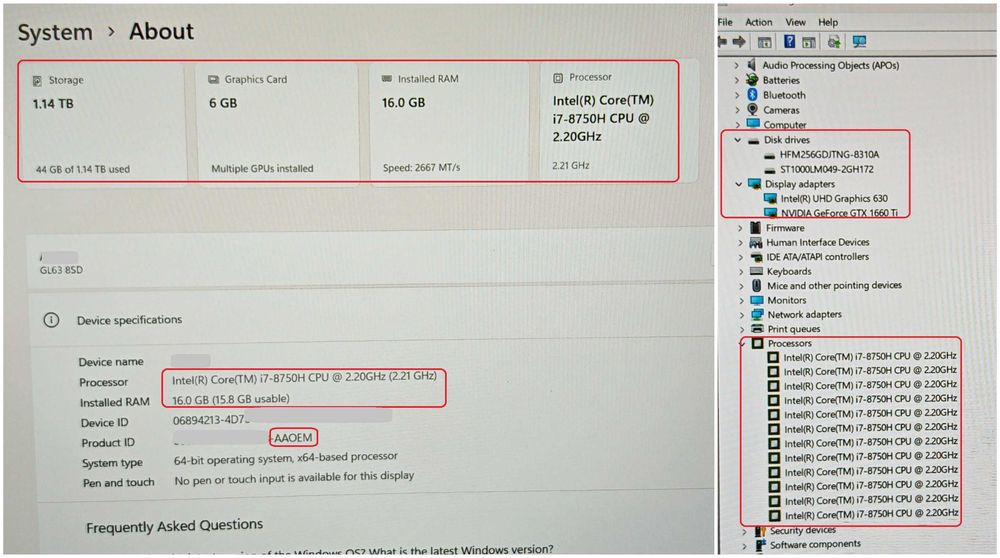 NVIDIA GTX 1660ti 6GB/Core i7 8750H/16GB RAM/256GB SSD+1TB/MSI GL63