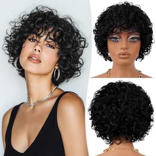 Нова Къдрава афро перука от истинска коса с бретон естествен обем жени