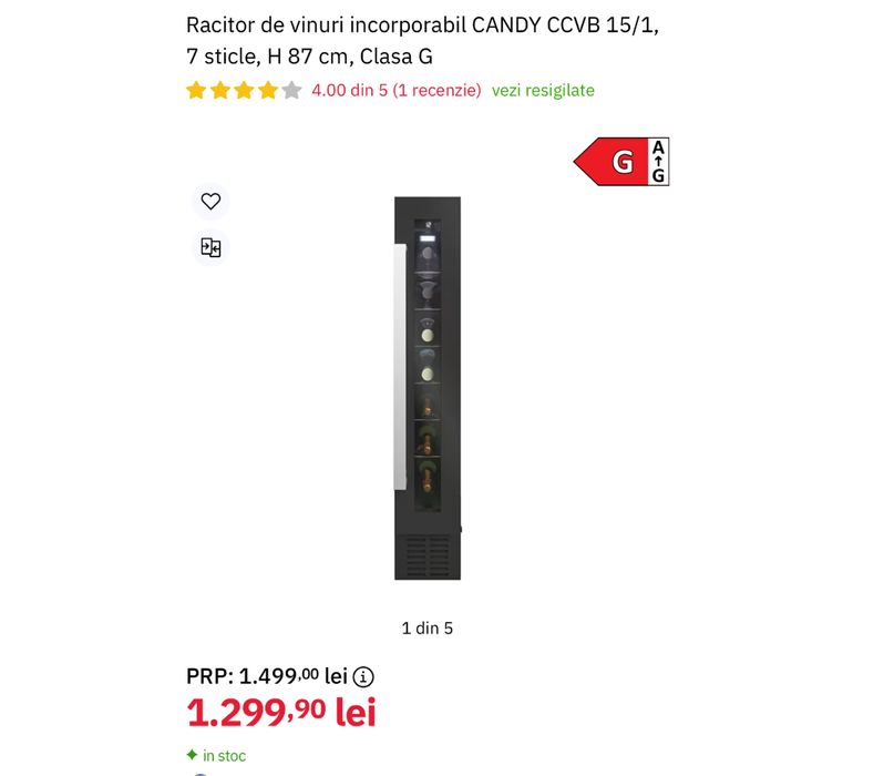 Frigider pentru vinuri încorporabil Candy CCVB 15/1  seria DiVino