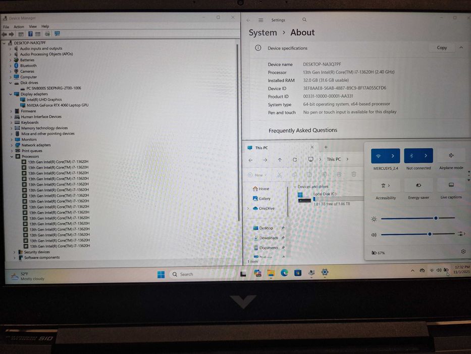 Laptop HP Victus 15, i7-13620H, Nvidia RTX4060 8GB, 32GB RAM, SSD 2TB