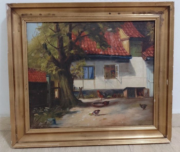 Tablou antic deosebit in ulei pe pânza , dimensiuni 68 cm cu 58