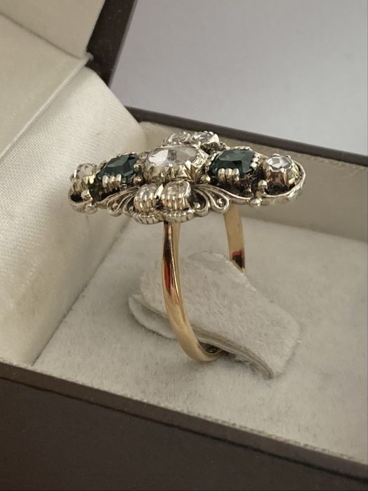 Inel antic aur 18kt.cu safire albe si turmaline