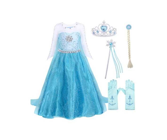 Детска Рокля, корона, ръкавици и плитка на герои Елза Frozen