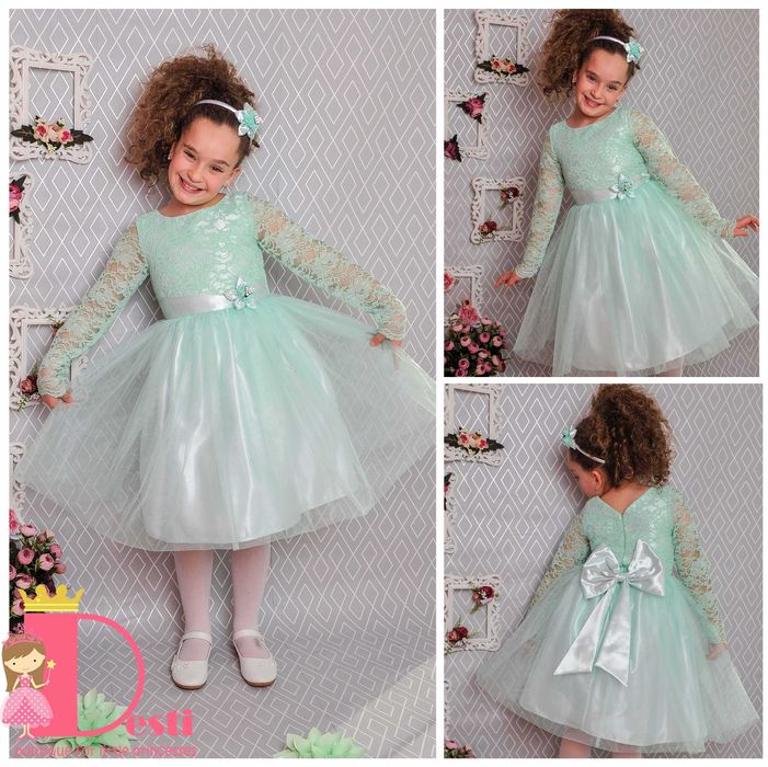 Детски рокли ТЕДИ-МОД туту с дантела,голяма панделка, разл цветове