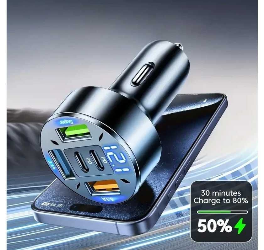 incarcatoare fast charge 65w auto rapid usb+type c , afisaj tensiune