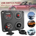 Панел Разклонител за Запалка Волтметър, Букса 2x USB за Камиони, Лодки