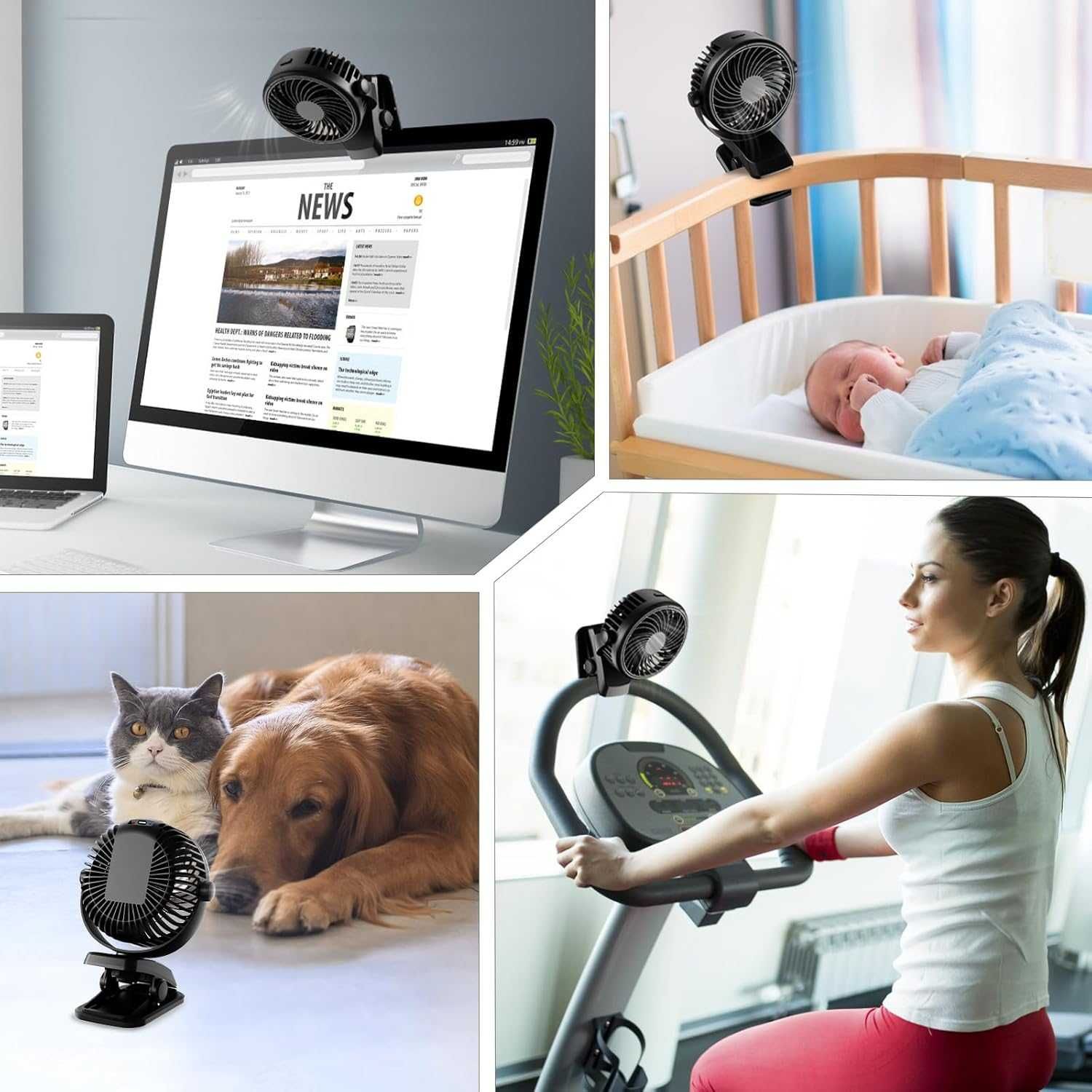 Ventilator portabil wireless cu clip 1200mAh USB-C 3 viteze rotire 360