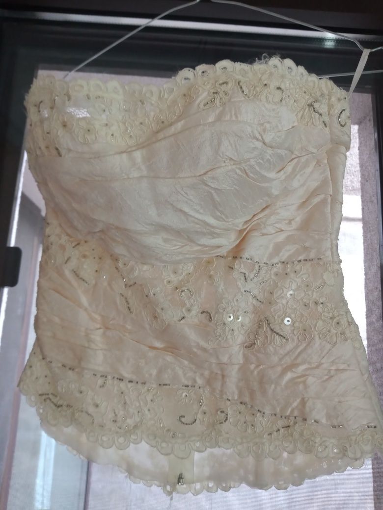Rochie de mireasa, 3 piese, mătase naturală, alb-unt