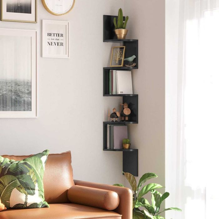 Raft pe colt, Vasagle, 5 polite, 126 × 20 × 20 cm, negru