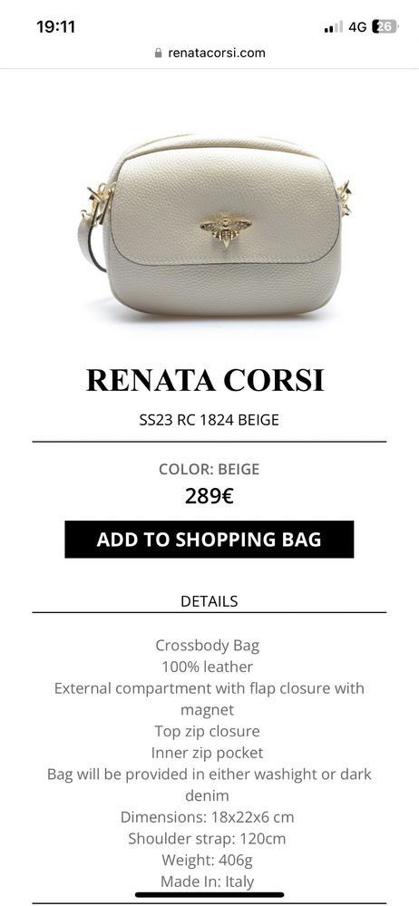 Чанта Renata Corsi, естествена кожа