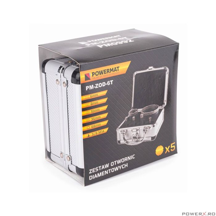 Set 6 piese freze diamantate si adaptor, M14/HEX, Powermat