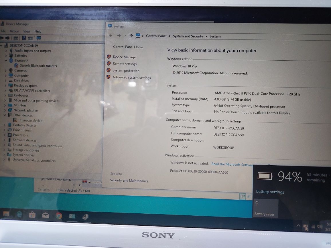 Laptop Sony Vayo Dual Core