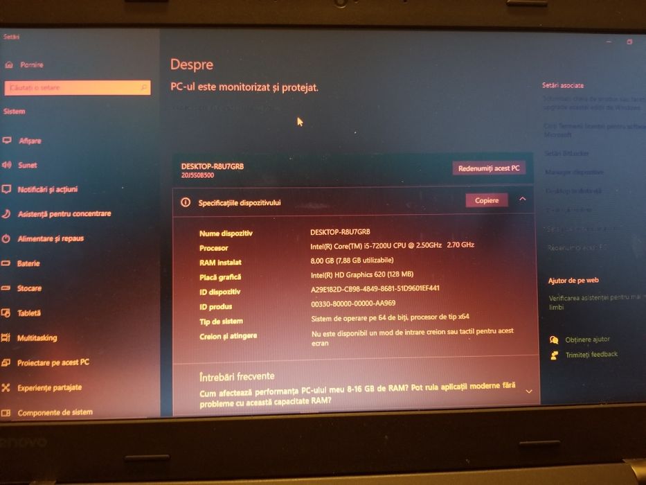 Lenovo l470 8 GB RAM 256 ssd