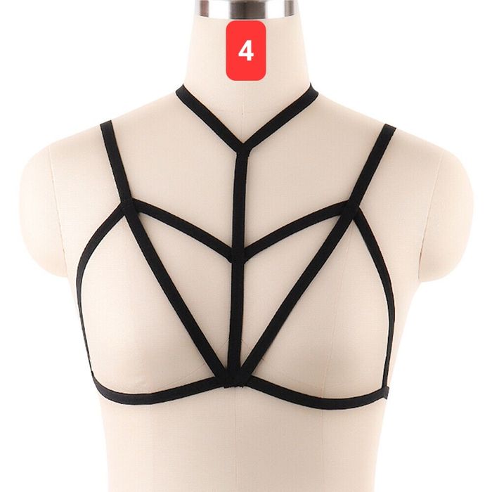 Bretele sutien decolteu decorative negru harness bra straps goth