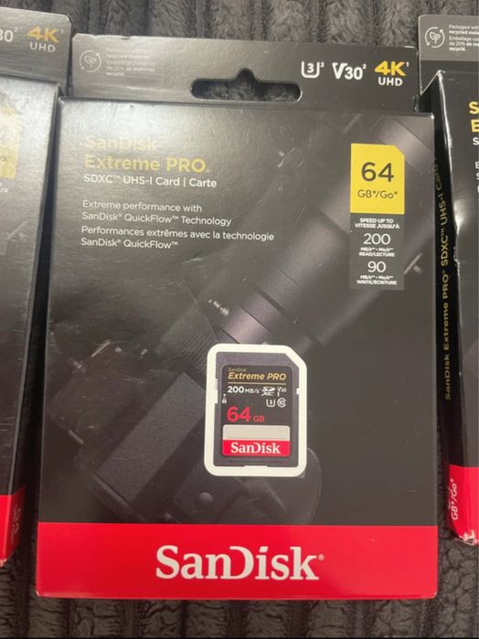 card SanDisk extreme pro 64gb 200mb/s uhs-i V30 4K – nou sigilat