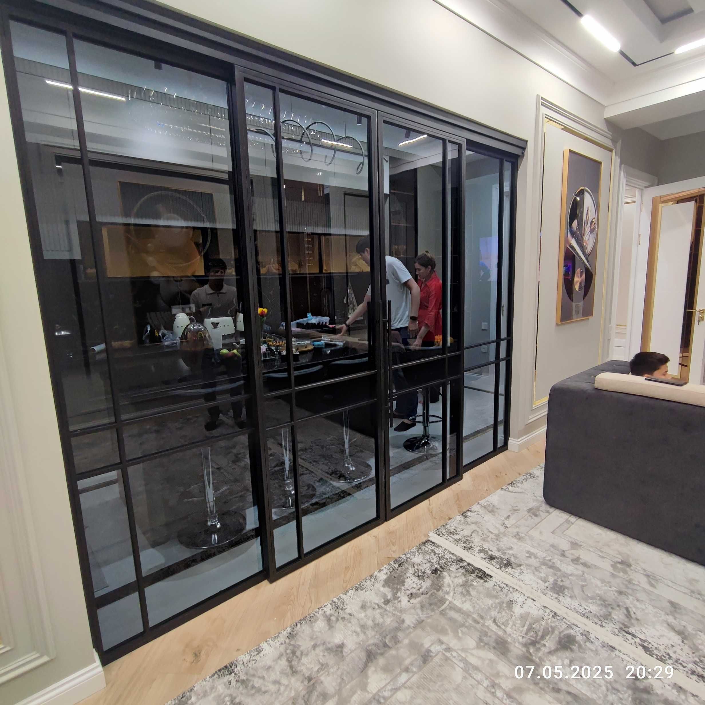 Стеклянные лофт перегородки и двери. Loft peregorodkalar va eshiklar