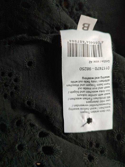 Camasa neagra broderie maneca 3/4 bumbac