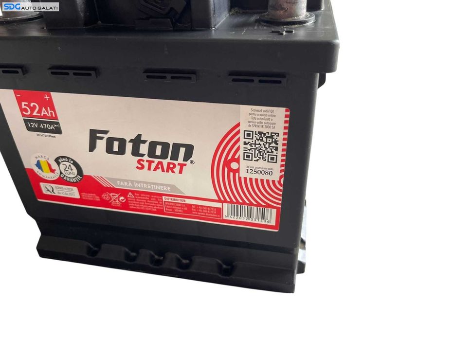 Baterie Acumulator Auto 52AH 470A FOTON Start Volkswagen Audi Seat Skoda Ford Opel Toyota BMW Mercedes Renault Peugeot Dacia [B4527]