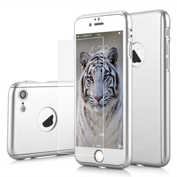 Husa iPhone 7PLUS SILVER 360 grade protectie fata-spate + Folie sticla