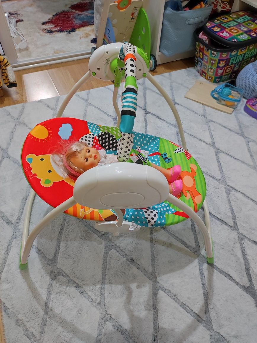 Музикална люлка - шезлонг, Honey Baby, Арка с играчки, 55 х 70 см