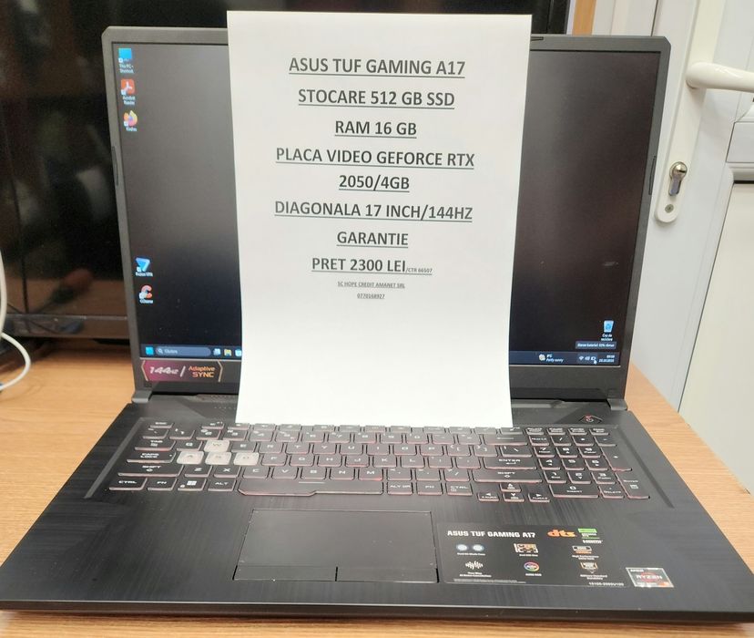 Hope Amanet P11-Asus Tuf Gaming A17 FA706N 512GB SSD/16GB RAM/RTX 2050