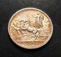 Moneda de 2 lire 1916 Italia, argint, Vittorio Emanuele III