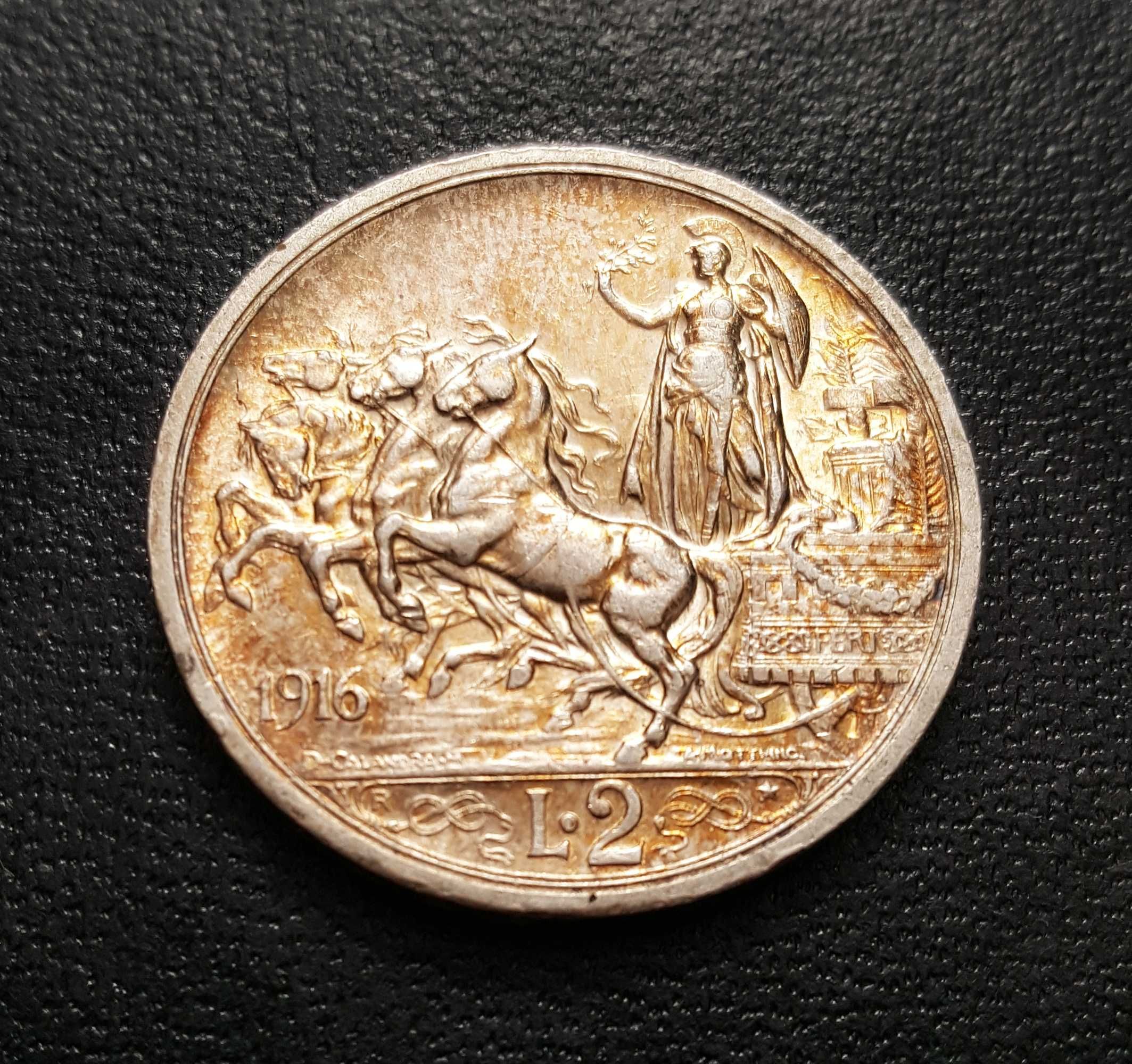 Moneda de 2 lire 1916 Italia, argint, Vittorio Emanuele III