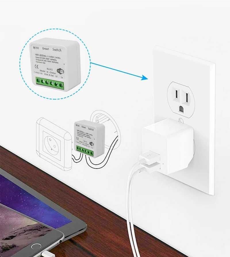 Миниатюрен Wi-Fi превключвател Aubess. 220V, 16A. Българско упътване