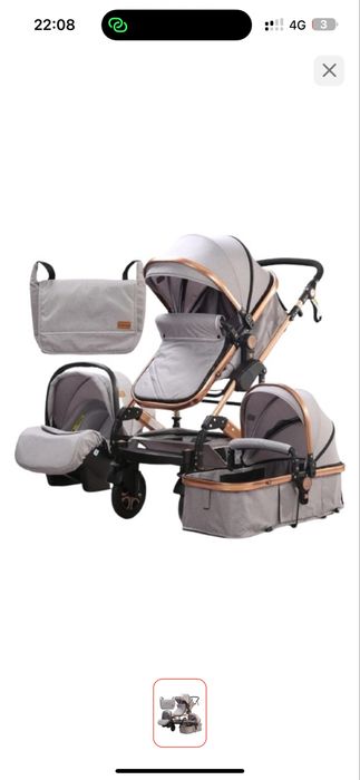 Коляска универсальная 3в1 Belecoo Q3, светло-серый