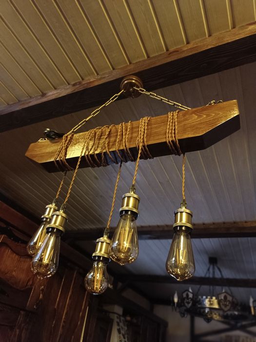 Люстра-Балка под старину из натурального дерева.