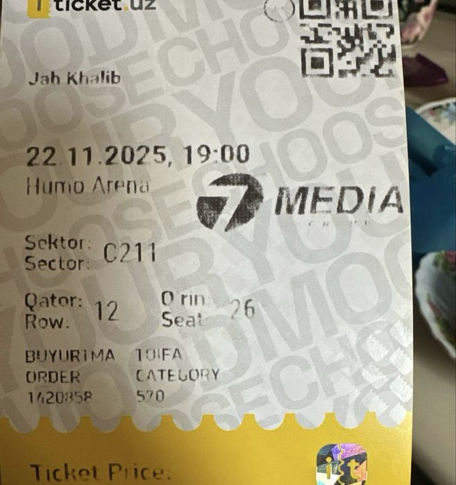 Jak khalib koncertga bilet sotiladi 12 qator joy