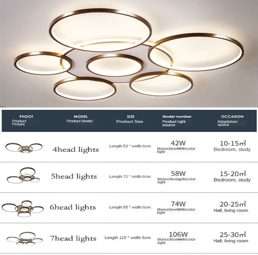 LED рингове кафеви 6+1 за таван с дистанционно 110 см, 106 W