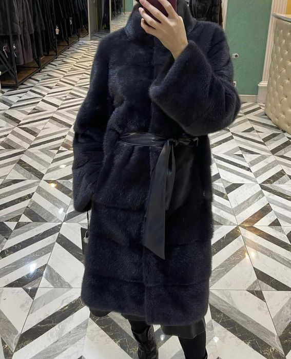 Haină blană nurcă / vizon, gri  M-L
