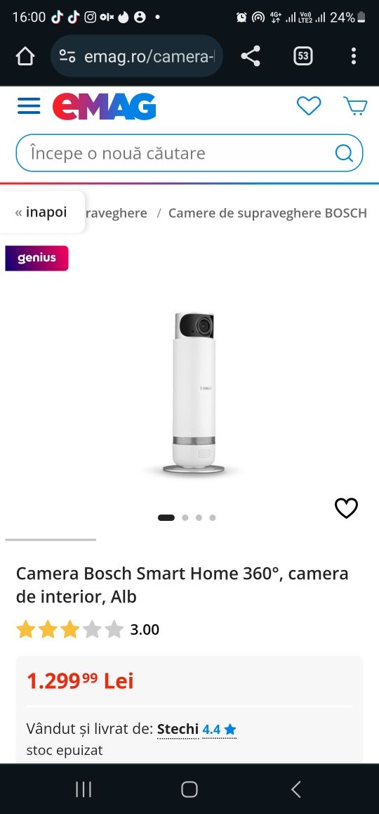 Camera Bosch Smart Home 360°, camera de interior, Alb